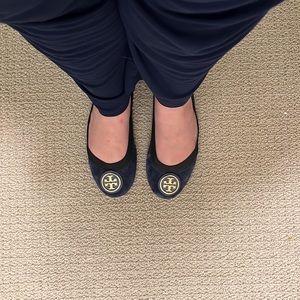 (10 M) Tory Burch Navy Suede Claire Elastic Flats - well loved
